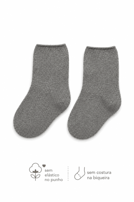 Meias de Bebé em Algodão Penteado Superior Sem Elástico no Punho | Sem Costura na Biqueira | Ref.4542 - M1002 (Cinza Claro), 23-26