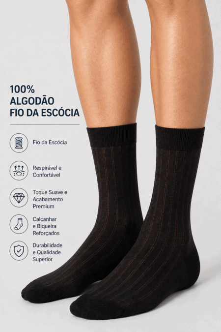 Meias Canelada 1OO% Algodão do Egito Extra Macia | Sem Costura na Biqueira | Ref.8020