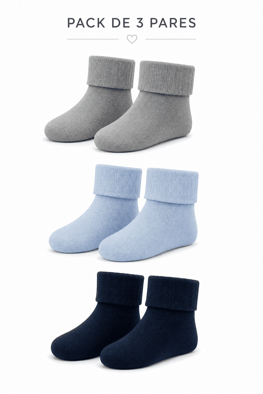 Pack de 3 Pares de Meias em Algodão Penteado Superior Efeito Curtas ou Altas | Sem Costura na Biqueira | Ref.10122