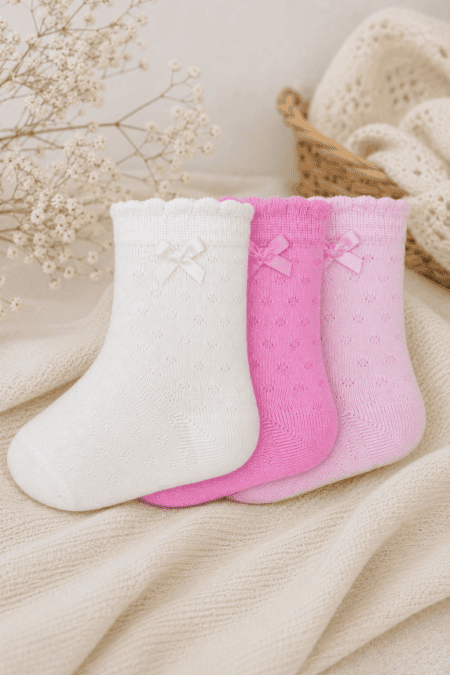Pack de 3 Pares de Meias com lacinho | Sem Costura na Biqueira | Ref.10124