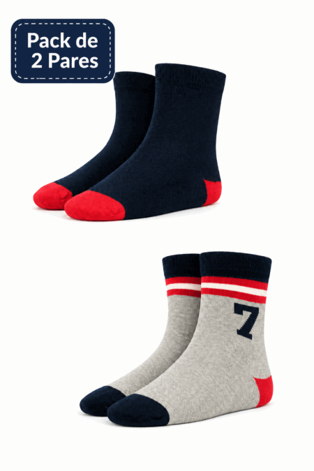 Pack de 2 pares de meias em algodão penteado superior com desenho 7   | Sem Costura na Biqueira Ref.14945