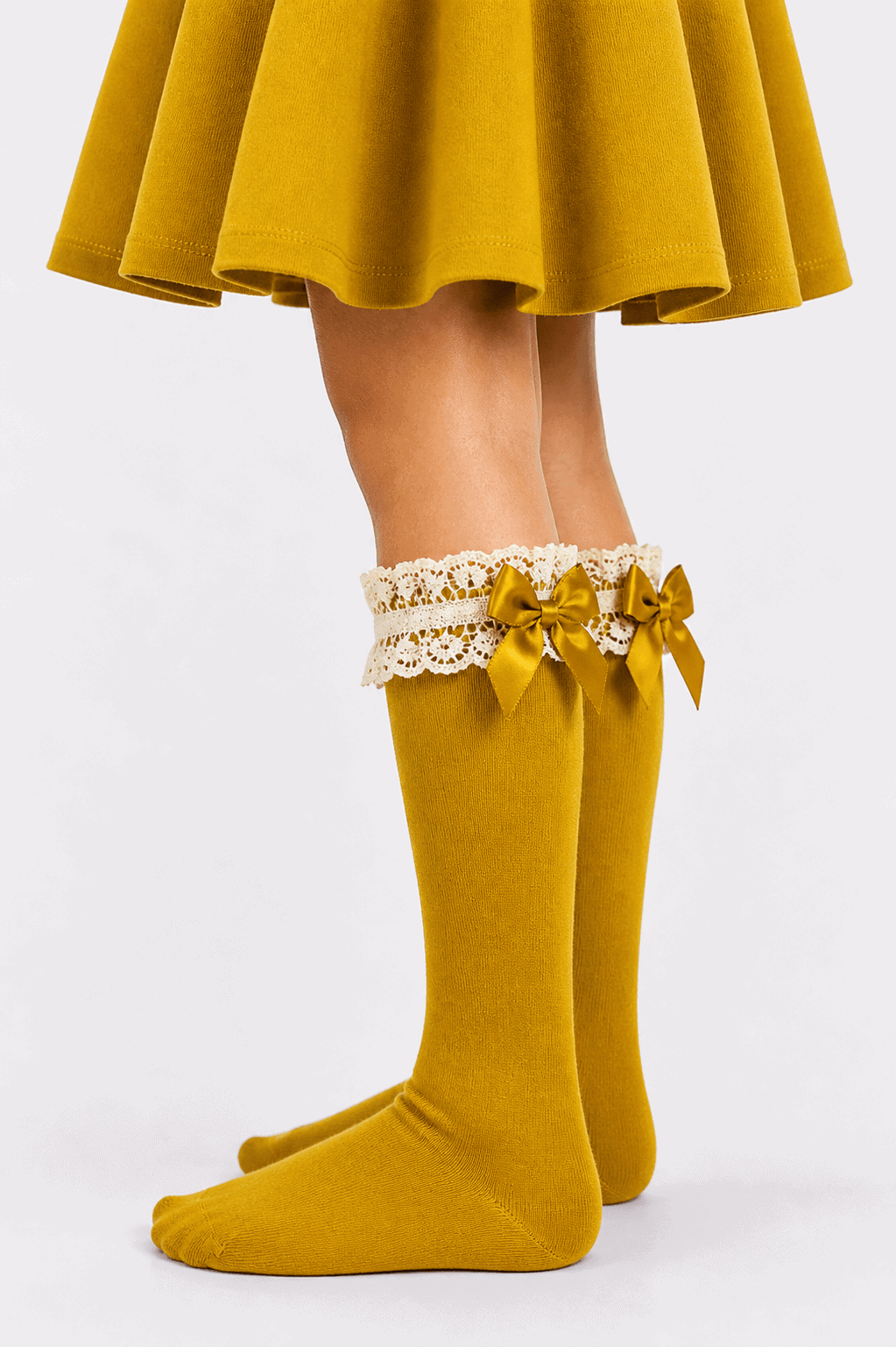 Meias Altas em Algodão Penteado Superior com Renda e Laço no Punho | Sem Costura na Biqueira | Ref.RE2465 - Image 2