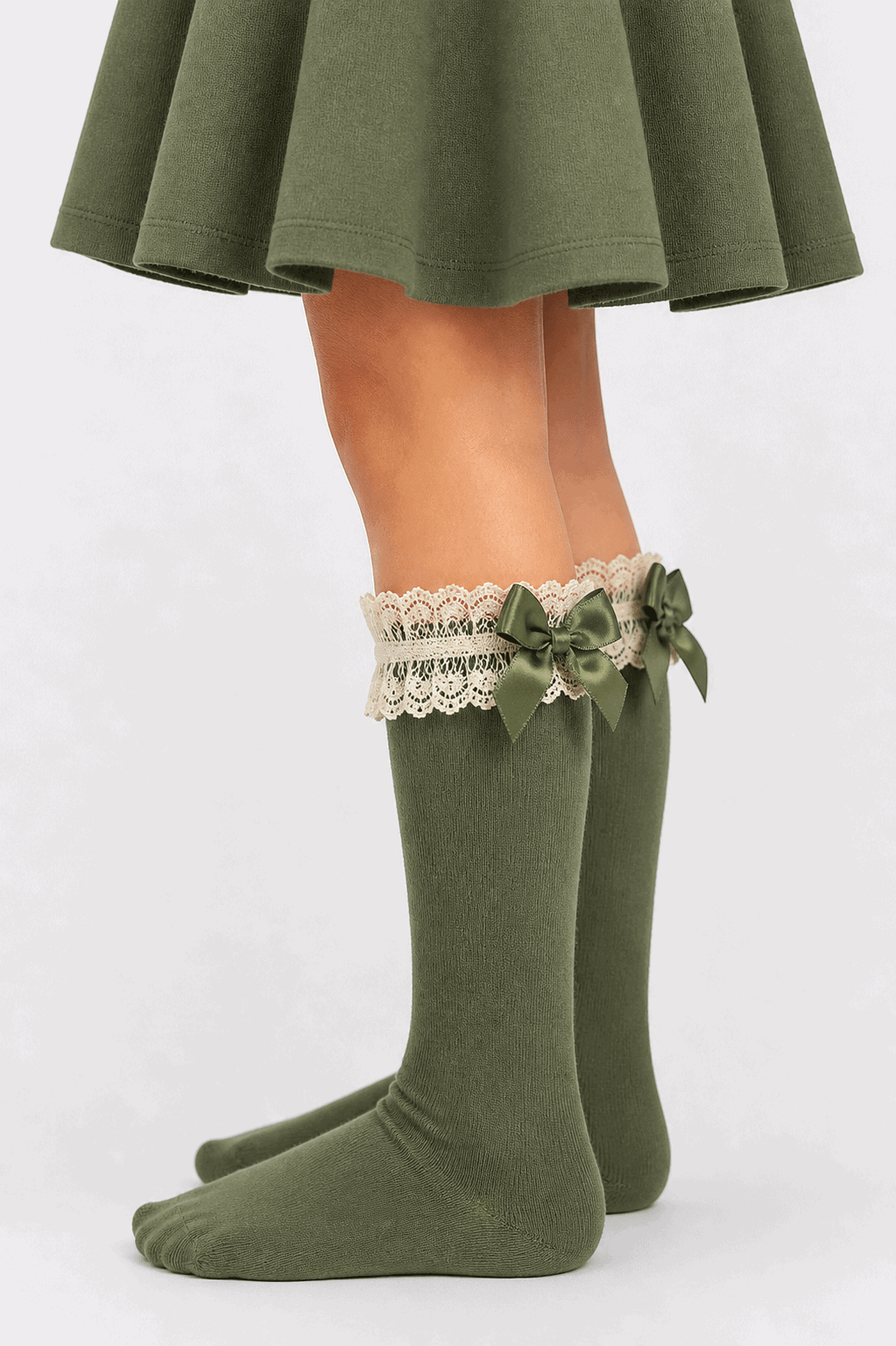 Meias Altas em Algodão Penteado Superior com Renda e Laço no Punho | Sem Costura na Biqueira | Ref.RE2465 - Image 3
