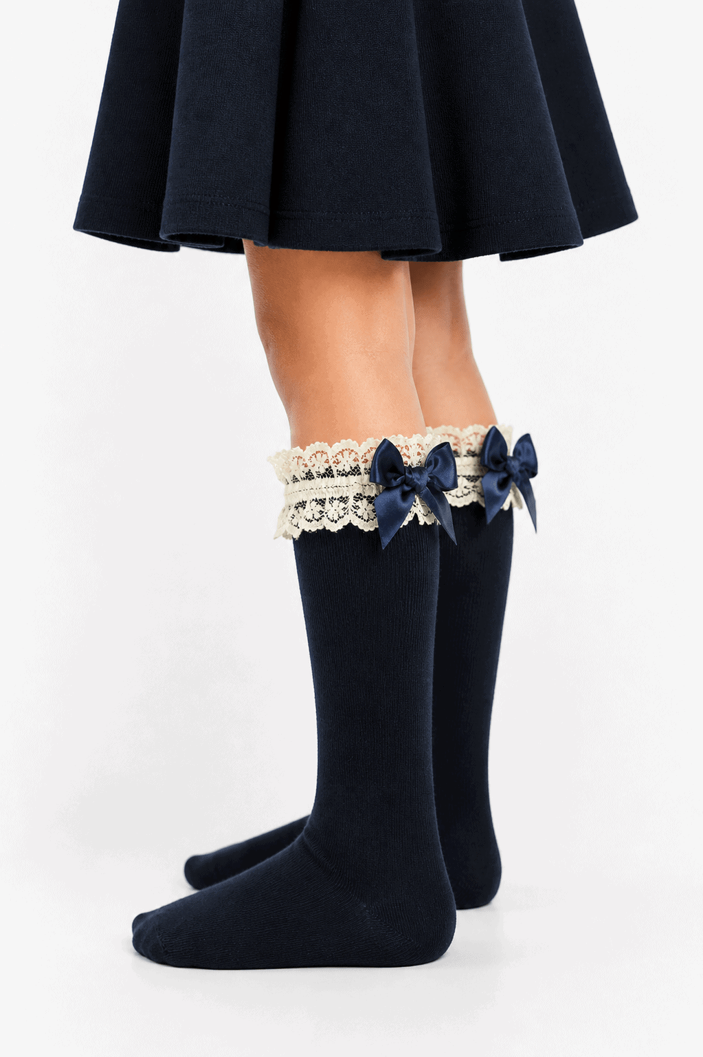 Meias Altas em Algodão Penteado Superior com Renda e Laço no Punho | Sem Costura na Biqueira | Ref.RE2465 - Image 5