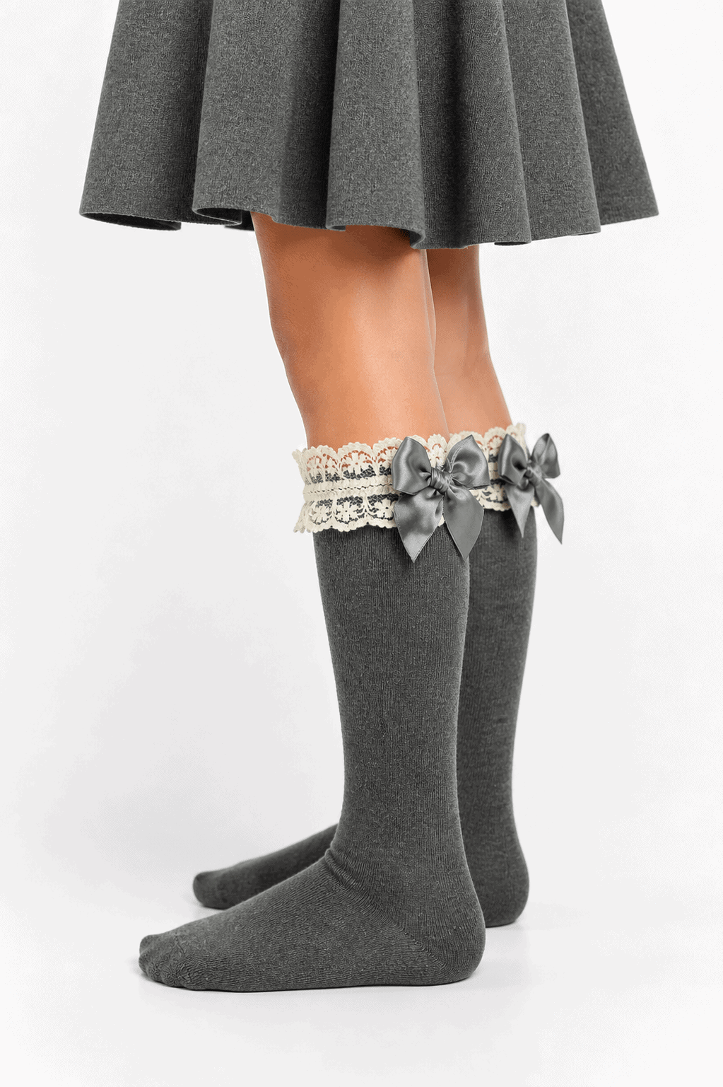 Meias Altas em Algodão Penteado Superior com Renda e Laço no Punho | Sem Costura na Biqueira | Ref.RE2465 - Image 7
