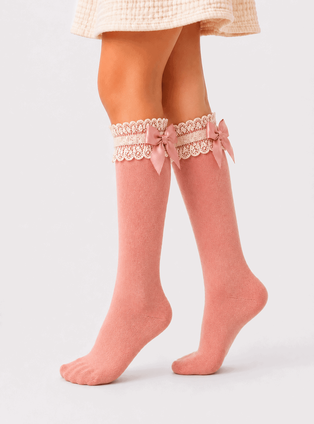 Meias Altas em Algodão Penteado Superior com Renda e Laço no Punho | Sem Costura na Biqueira | Ref.RE2465 - Image 12