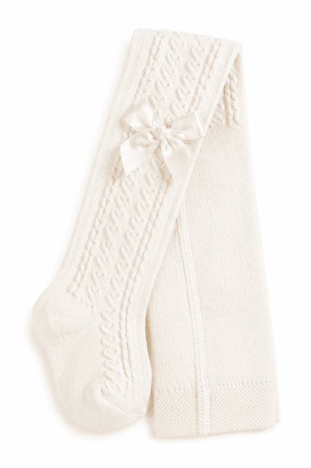 Collant de Bebé em Algodão Penteado com Trabalhado e Laço de Cetim – Ref. 16417