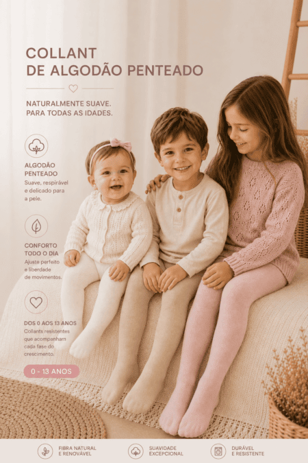 Collant Infantil Unissexo Liso de Algodão Penteado com Calcanhar | Ref.7856