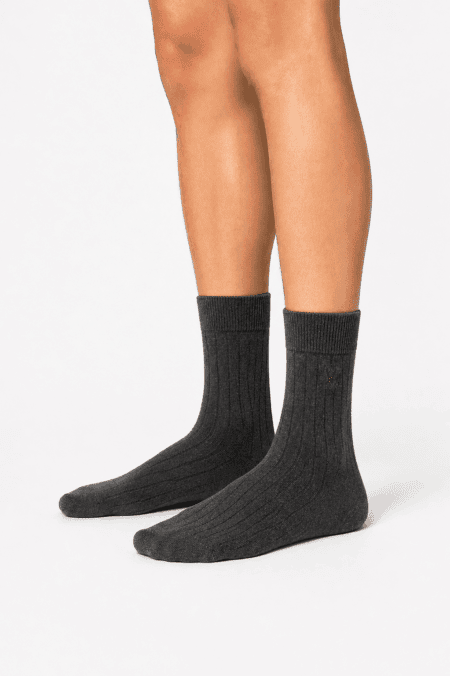 Meias Caneladas em Modal e Algodão Penteado Superior com Bordado | Sem Costura na Biqueira | Ref.13412