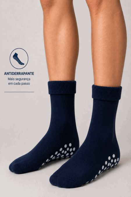Meias em Algodão Penteado com Felpo e Anti-Derrapante | Sem Costura na Biqueira Ref.2714