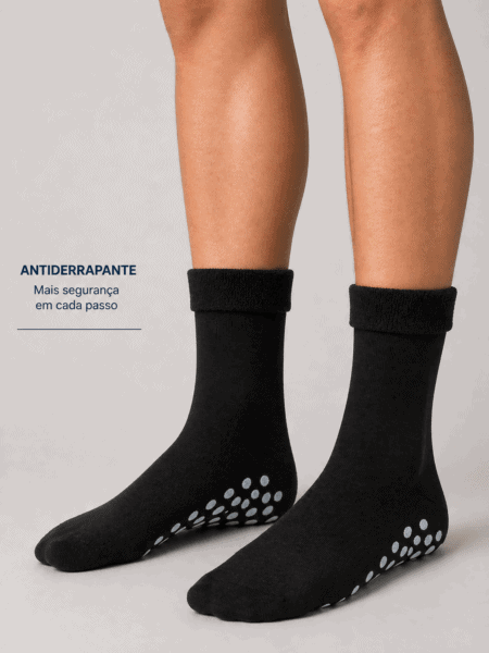 Meias em Algodão Penteado com Felpo e Antiderrapante | Sem Costura na Biqueira | Ref.2714 - Preto, 41-43