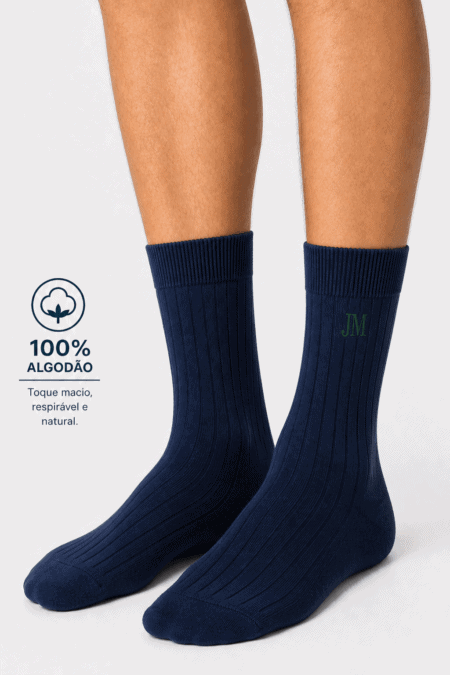 Meias Caneladas Personalizáveis 1OO% Algodão | Conforto Natural | Sem Costura na Biqueira | Ref. 8125