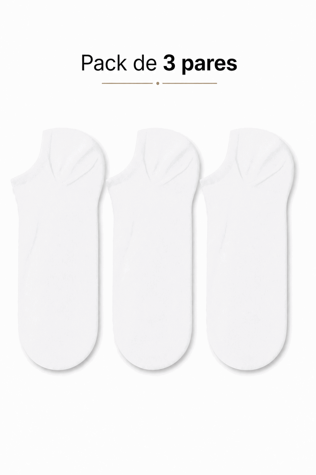 Pack de 3 pares de Soquetes Invisíveis em Algodão Penteado Superior Unissexo | Sem Costura na Biqueira | Ref.19473