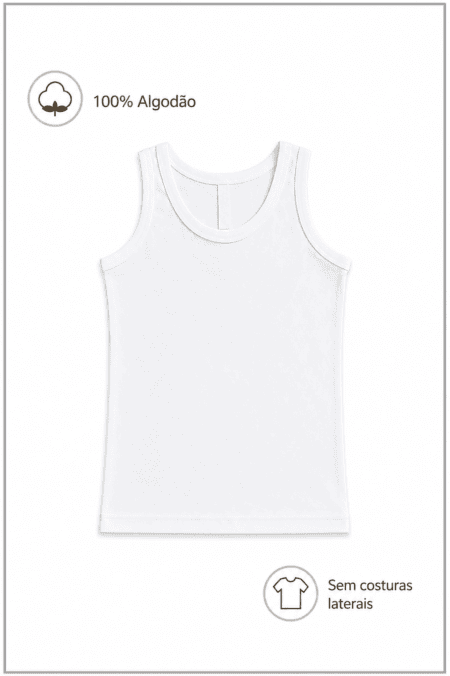 Camisola Interior de Alças Infantil 100% Algodão | Sem Costuras Laterais
