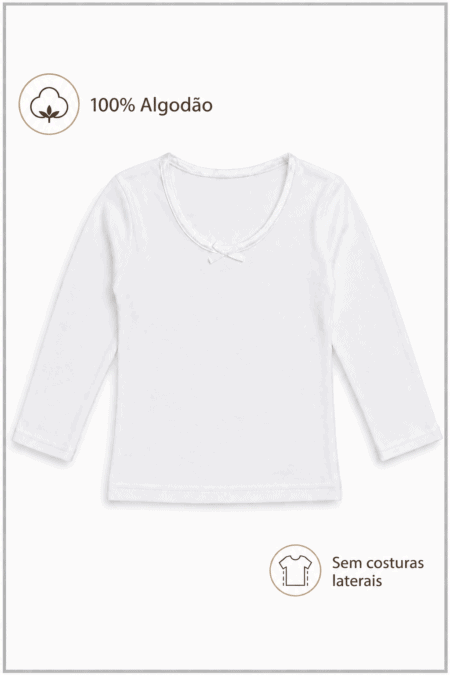 Camisola Interior de Menina 1OO% Algodão com Carda Suave | Sem Costuras Laterais