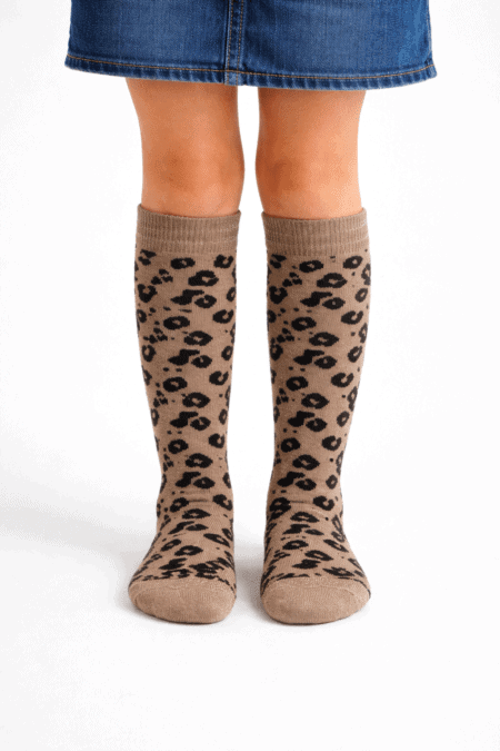 Meias Altas em Algodão Penteado Superior Animal Print | Sem Costura na Biqueira Ref..20600