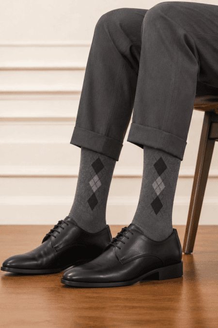 Meias de Homem com Caxemira Padrão Argyle | Sem Costura na Biqueira | Ref.15205