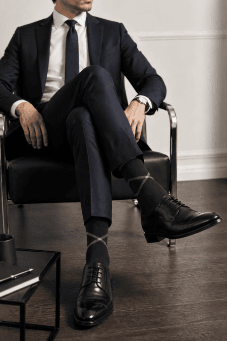 Meias em Algodão Penteado com Detalhe Geométrico | Sem Costura na Biqueira Ref.10378
