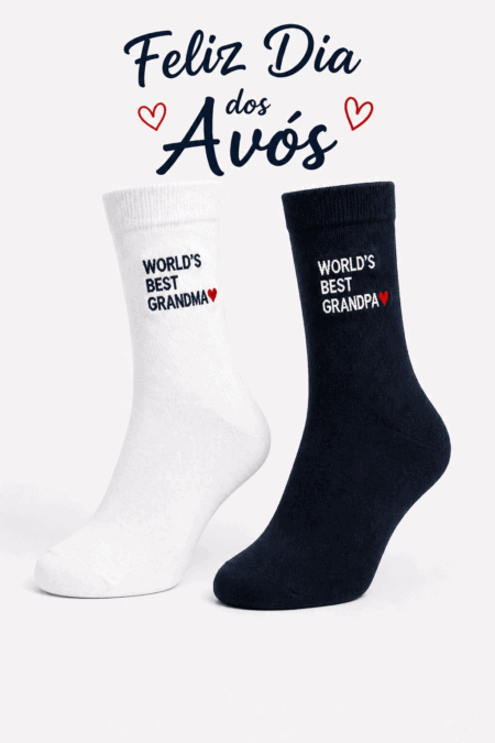 Meias edição especial "Melhores Avós do Mundo ❤️"  | Sem Costura na Biqueira - Envelope de oferta incluído