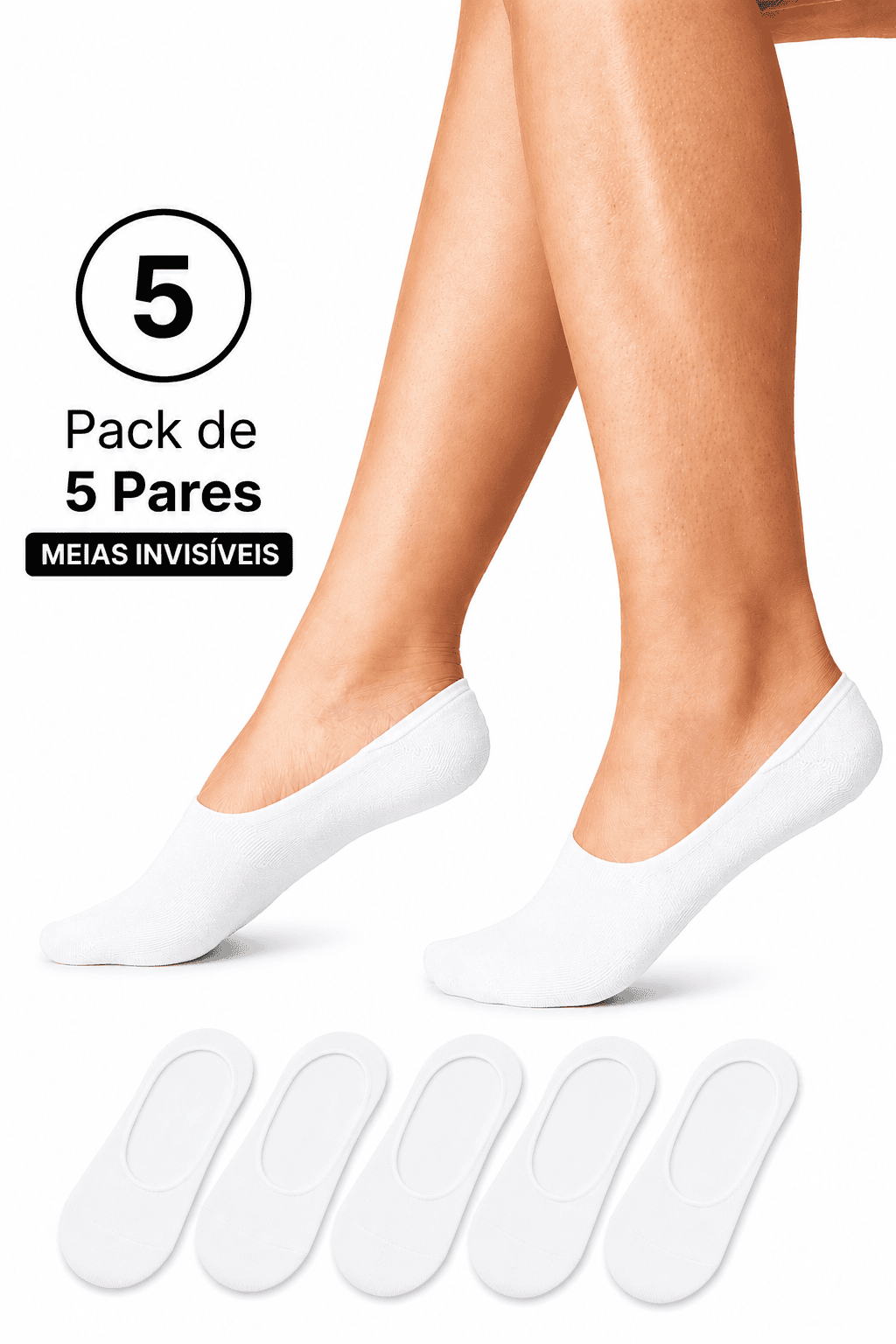 Pack Económico 5 Pares de Soquetes Invisíveis Unissexo | Sem Costura na Biqueira | Ref.12845 - Image 2