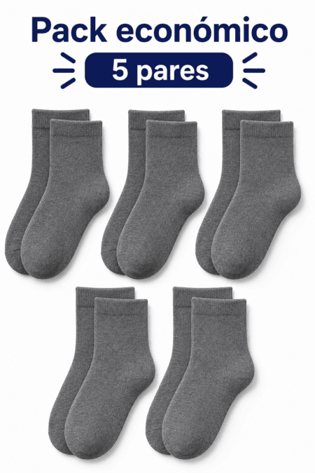 Pack Económico de 5 Pares de Meias Lisas para Criança | Sem Costura na Biqueira | Ref.2032 - M1003 (Cinza Médio), 23-26