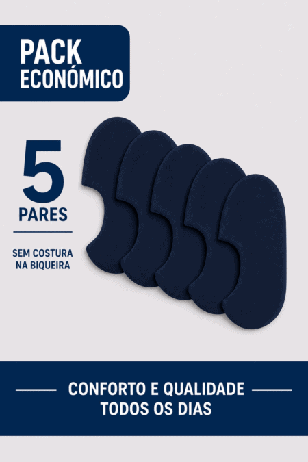 Pack Económico 5 Pares de Soquetes Invisíveis Unissexo para Criança | Algodão Penteado | Sem Costura na Biqueira | Ref.12845