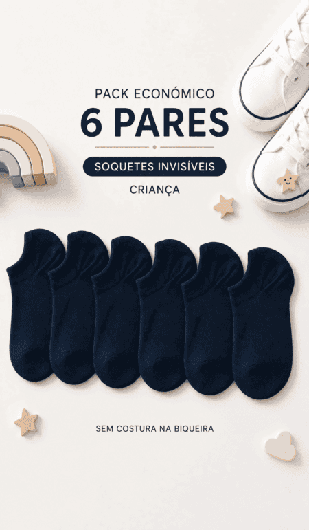 Pack Económico de 6 Pares de Soquetes Unissexo para Criança | Algodão Penteado | Sem Costura na Biqueira | Ref.7121