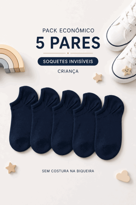 Pack Económico 5 Pares de Soquetes Unissexo para Criança | Algodão Penteado | Sem Costura na Biqueira | Ref. 7121