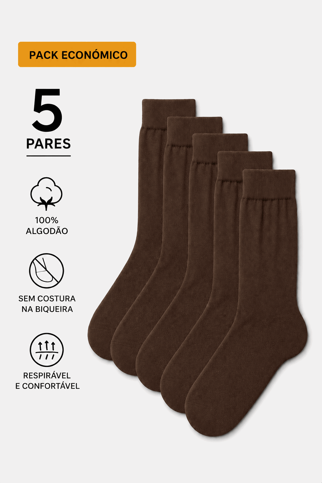 Pack Económico 5 Pares | Meias 100% Algodão Premium | Sem Costura na Biqueira Ref.7790 - Image 3