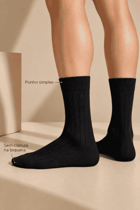 Meias Caneladas em Algodão Penteado Superior | Sem Costura na Biqueira | Ref. 10066