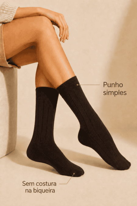 Meias Caneladas em Algodão Penteado Superior | Sem Costura na Biqueira | Ref. 10066