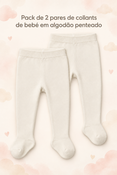 Pack de 2 Pares de Collants de Bebé em Algodão Penteado com Calcanhar | Ref. 7856