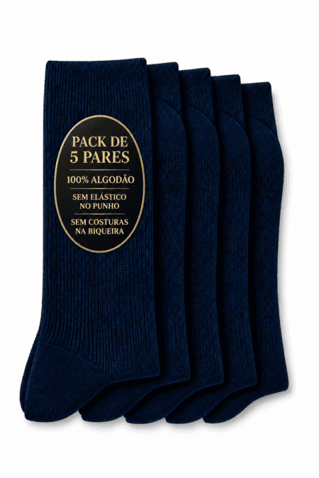 Pack de 5 Pares de Meias 1OO% Algodão Penteado Superior | Conforto sem Elástico no Punho | Sem Costura na Biqueira | Ref. 3073