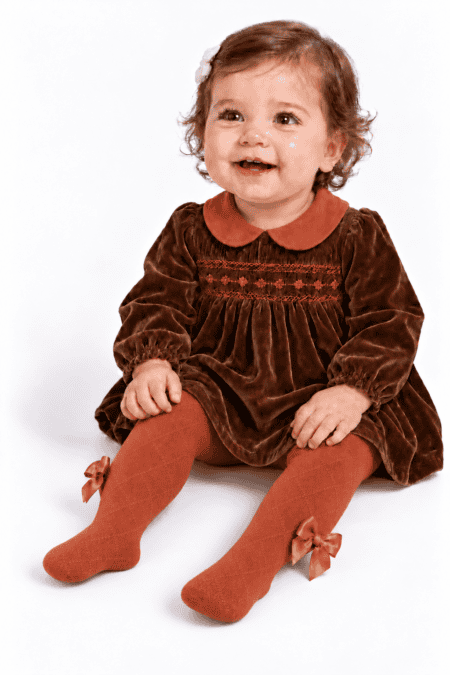 Collants de Bebé em Algodão Penteado com Losangos e Laço de Cetim | Ref. 12383
