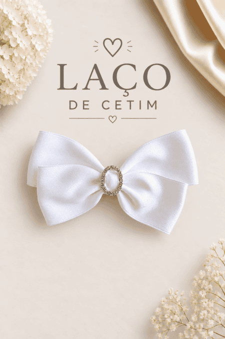 Laço de Cetim Branco | Fivela Brilhante | Grande