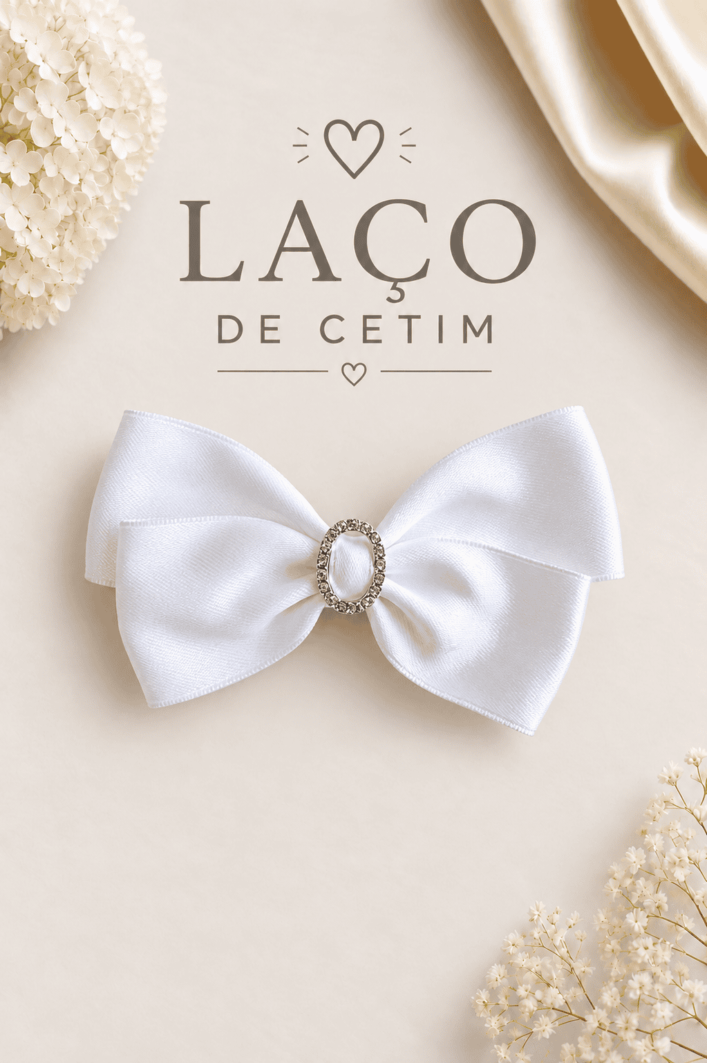 Laço de Cetim Branco | Fivela Brilhante | Grande