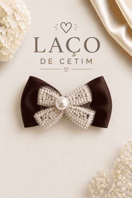Laço de Cetim | Castanho com Pérola | Pequeno