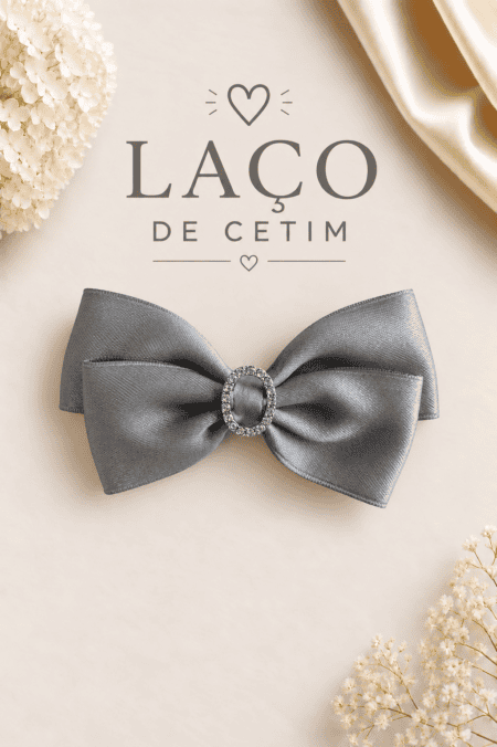Laço de Cetim Cinza | Fivela Brilhante | Grande