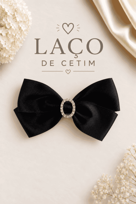 Laço de Cetim Preto | Fivela Brilhante | Grande