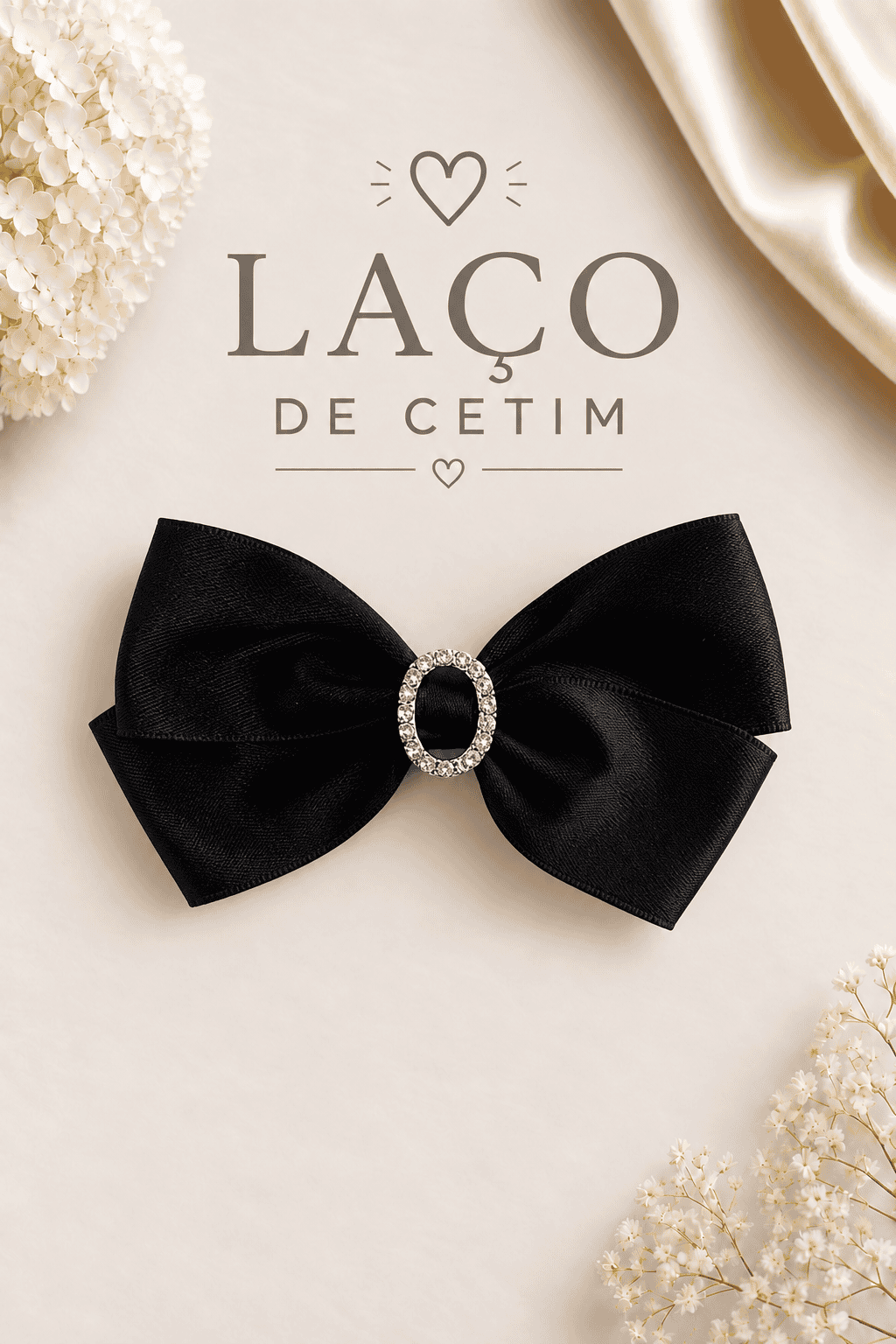 Laço de Cetim Preto | Fivela Brilhante | Grande