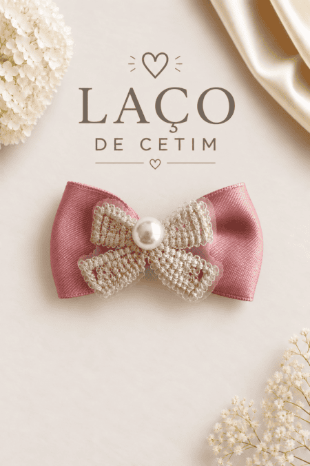 Laço de Cetim | Rosa Seco com Pérola | Pequeno