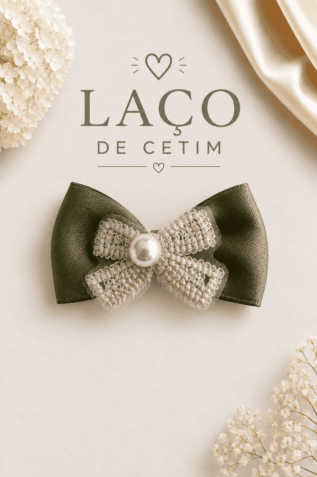 Laço de Cetim | Verde Musgo com Pérola | Pequeno